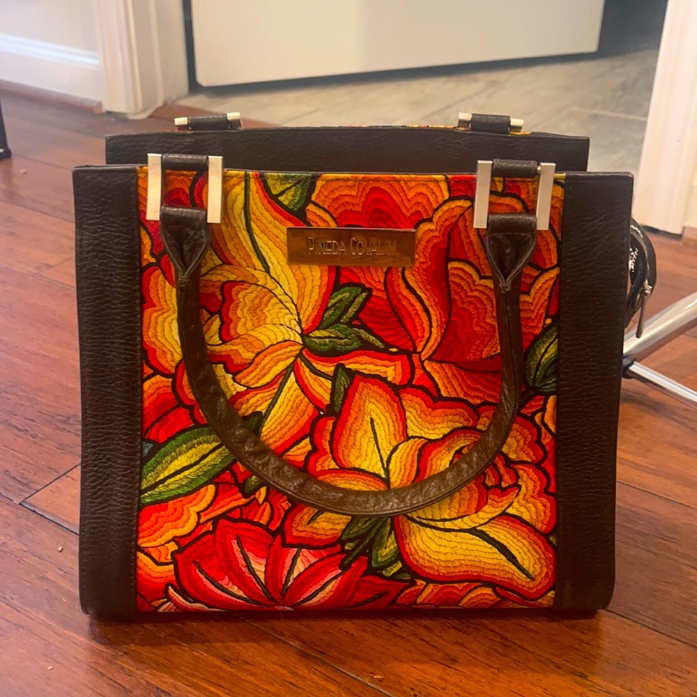 PINEDA COVALIN SILK AND LEATHER HANDBAG